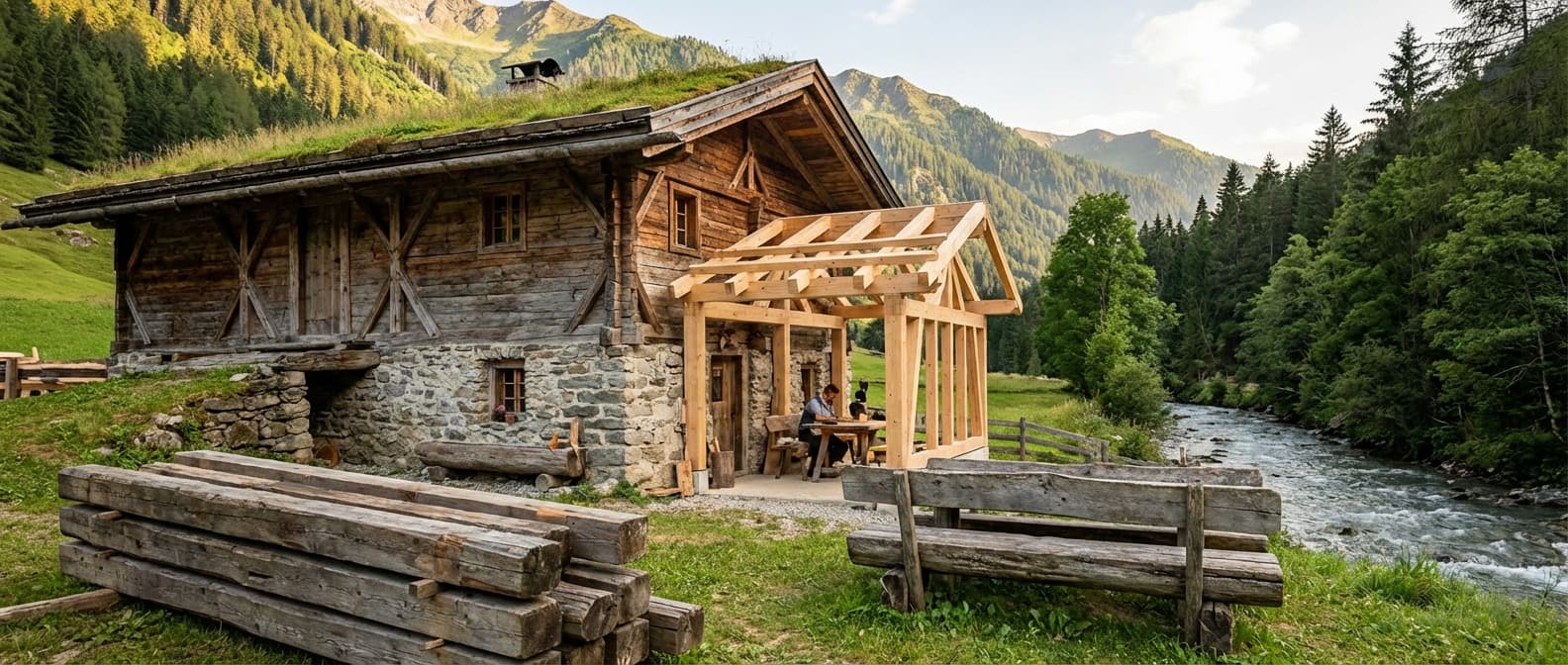 Holzstruktur mit warmem Licht